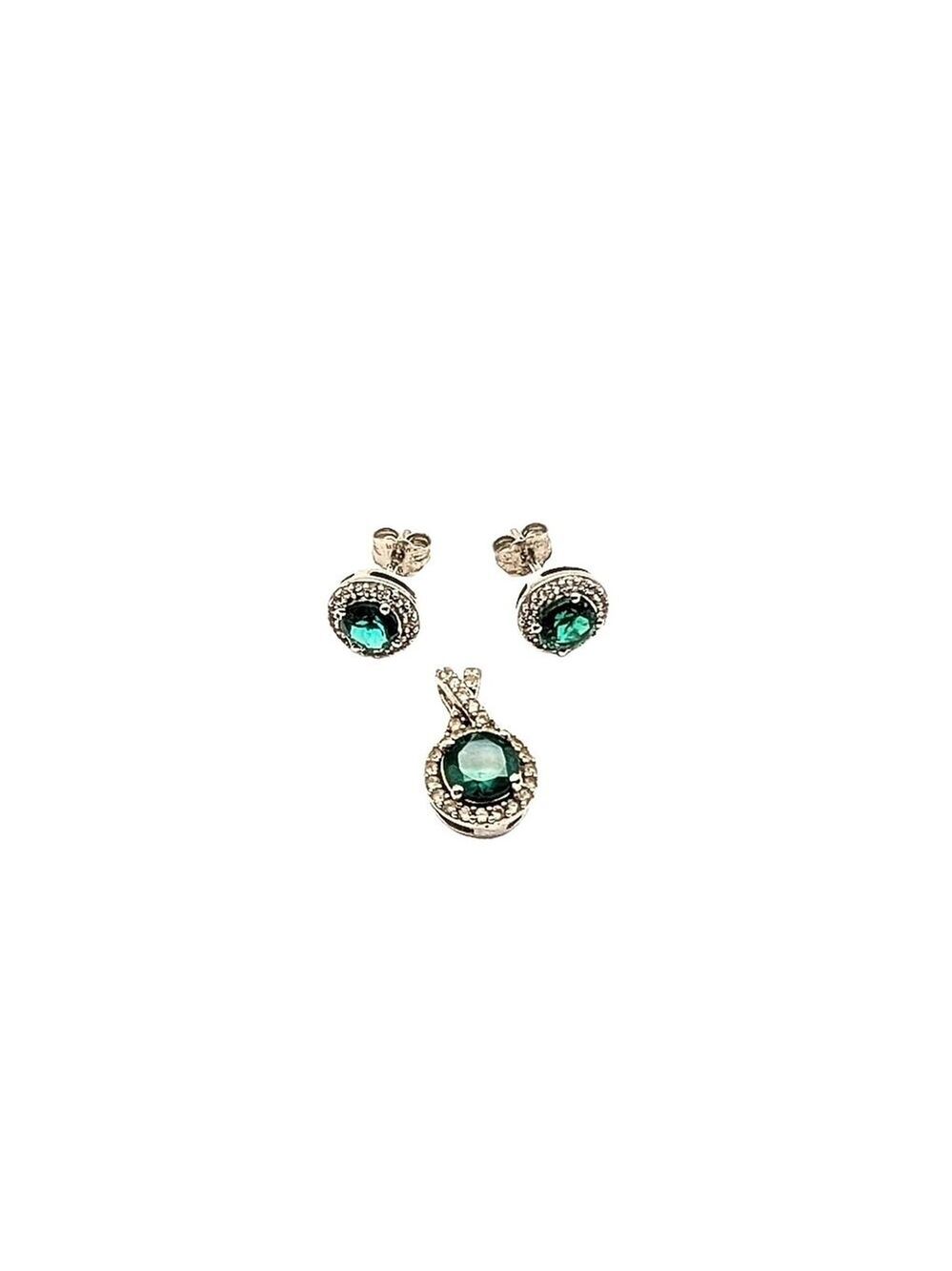 Kay Jewelers Sterling Silver Emerald Necklace & Stud Set